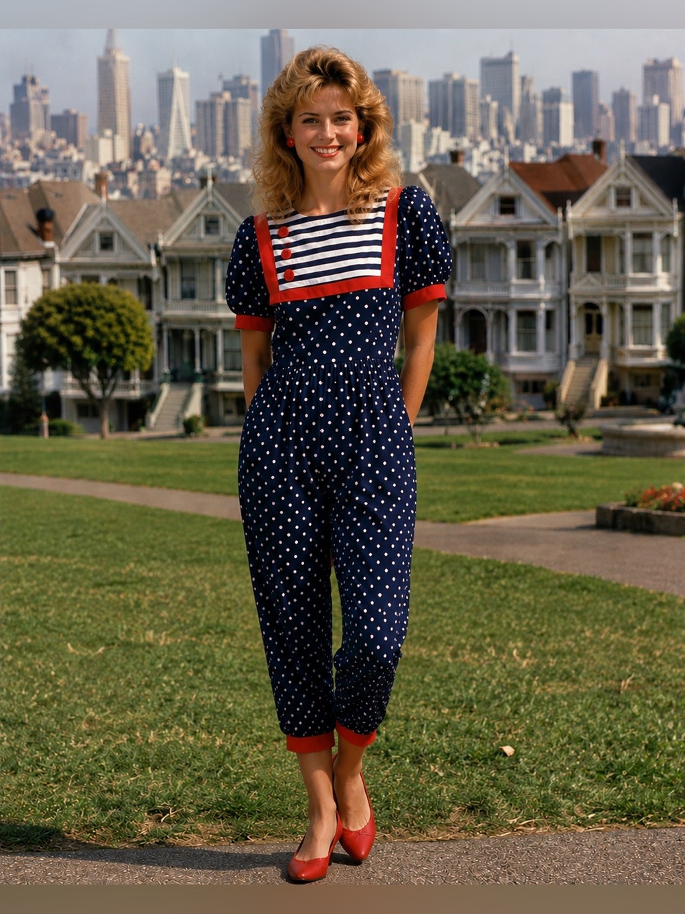 80’s Sailor Polka Dot Jumpsuit